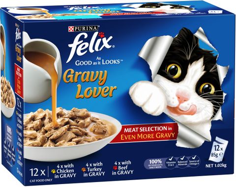 FELIX Adult As Good as it Looks™ Gravy Lover Meat Selection Wet Cat Food 12x85g