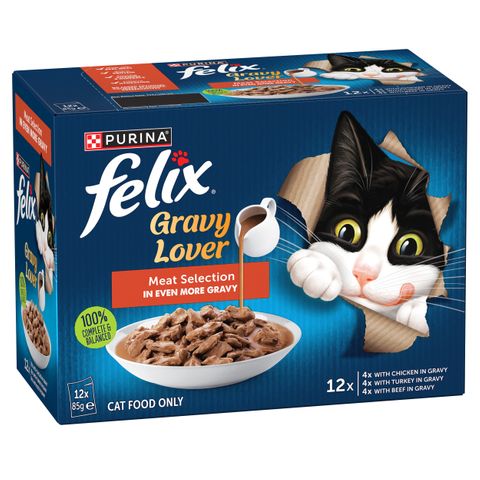 FELIX Adult As Good as it Looks&trade; Gravy Lover Meat Selection Wet Cat Food 12x85g