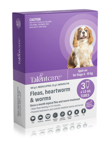 TALENTCARE DOG SPOTON FOR FLEA TICKS WORMS 4-10KG 3PK *DATED MAY 2025