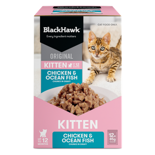 Black Hawk Original Kitten Food Chicken Oceanfish in Gravy 85gx12