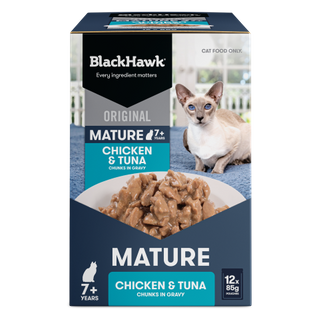 Black Hawk Original Mature 7+ Cat Food Chicken Tuna in Gravy 85gx12