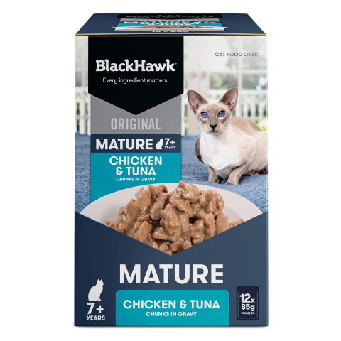 Black Hawk Original Mature 7+ Cat Food Chicken Tuna in Gravy 85gx12