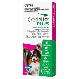 Credelio™ PLUS Ticks, Fleas, Mites, Heartworm & Worms for Dogs 2.8-5.5 kg 1 Pack