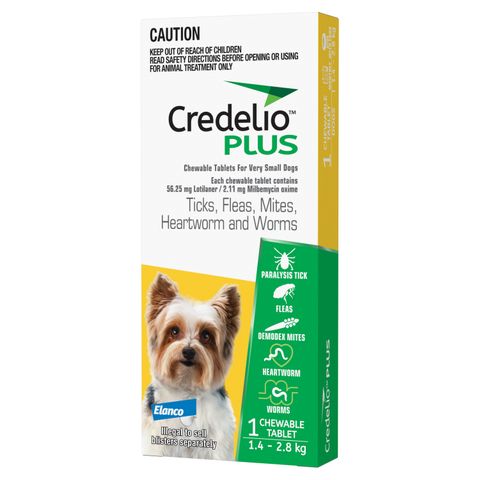 Credelio™ PLUS Ticks, Fleas, Mites, Heartworm & Worms for Dogs 1.4-2.8 kg 1 Pack
