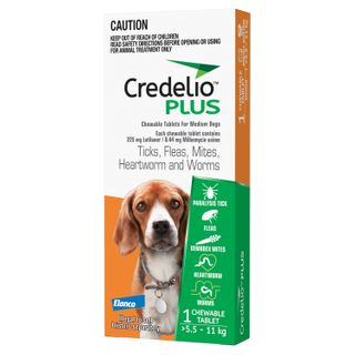 Credelio™ PLUS Ticks, Fleas, Mites, Heartworm & Worms  for Dogs 5.5-11 kg 1 Pack