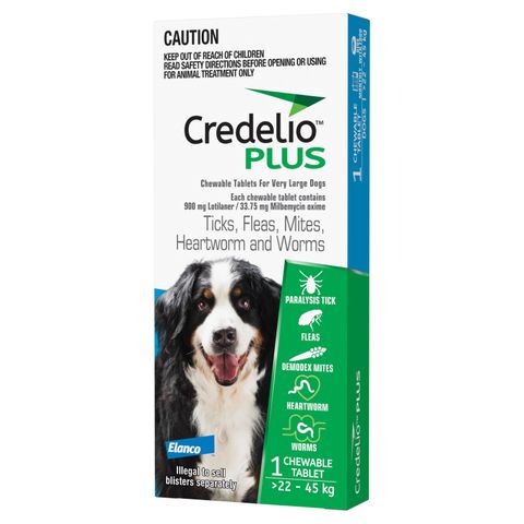 Credelio™ PLUS Ticks, Fleas, Mites, Heartworm & Worms  for Dogs 22-45 kg 1 Pack