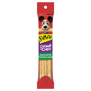 SCHMACKOS CHOMP 'N' CHEW DOG TREAT PEANUT BUTTER & CHICKEN 60G