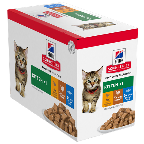 SCIENCE DIET KITTEN FAVOURITE VARIETY 85GX12PK 6CHICKEN 3TURKEY 3OCEANFISH