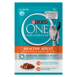 PURINA ONE® Adult with Succulent Chicken in Gravy Wet Pouch 12x70g Cat Food