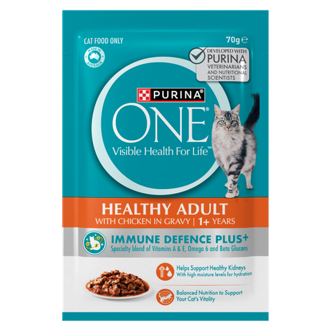PURINA ONE® Adult with Succulent Chicken in Gravy Wet Pouch 12x70g Cat Food
