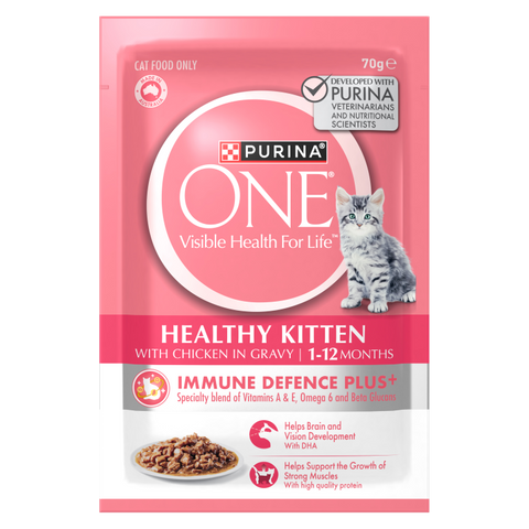 PURINA ONE® Kitten with Succulent Chicken in Gravy Wet Pouch 12x70g Cat Food