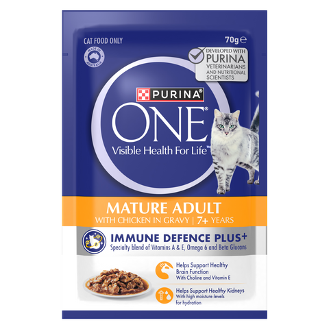 PURINA ONE® MATURE ADULT 7+ WITH SUCCULENT CHICKEN IN GRAVY WET POUCH 12X70G