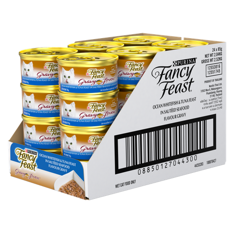 FANCY FEAST GL OCEAN WHITEFISH & TUNA FEAST SAUTEED SEAFOOD FLAVOUR GRAVY 24X85G