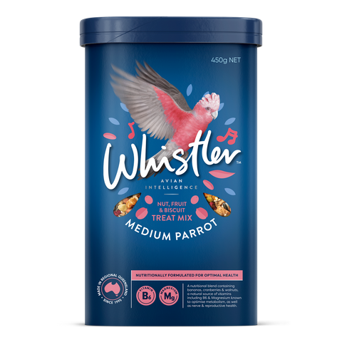 WHISTLER MEDIUM PARROT TREAT MIX WITH NUTS, FRUITS, VEGETABLES AND BISCUIT 450G