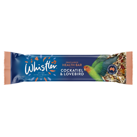 WHISTLER COCKATIEL & LOVEBIRD HEALTH BAR WITH FRUIT & SPICE 75G