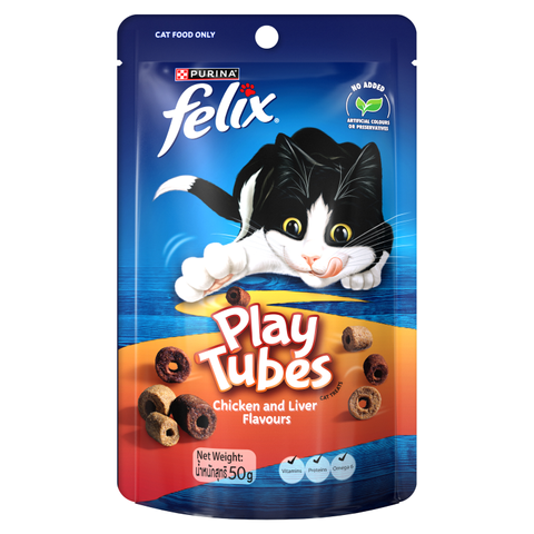 FELIX PLAY TUBES CHICKEN & LIVER CAT TREATS 50G *DATED 20 JUNE 2025
