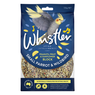 WHISTLER SMALL WILDBIRD & PARROT BLOCK WITH PEANUTS, FRUIT & SUNFLOWER 725G