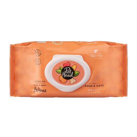 PET HEAD QUICK FIX WIPES PEACH WITH ARGAN OIL 80PK