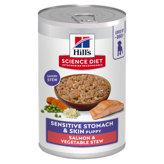 SCIENCE DIET PUPPY SENSITIVE STOMACH & SKIN SALMON VEGETABLE STEW 12X354G