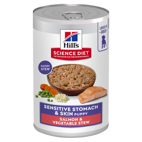 SCIENCE DIET PUPPY SENSITIVE STOMACH & SKIN SALMON VEGETABLE STEW 12X354G