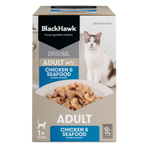 BLACK HAWK ORIGINAL CHICKEN SEAFOOD IN GRAVY 85GX12 *DATED 23 JULY 2026