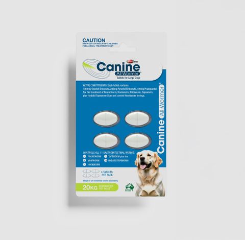 CANINE ALL WORMER 20KG 4 Tabs