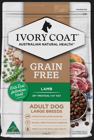 IVORY COAT ADULT DOG LARGE BREED GRAIN FREE LAMB 2KG *DATED 21 JUNE 2026