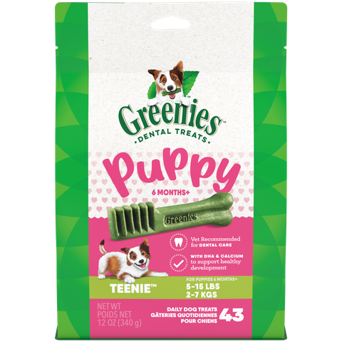 GREENIES PUPPY DENTAL DOG TREATS ORIGINAL TEENIE 340G *DATED 6 OCT 2026