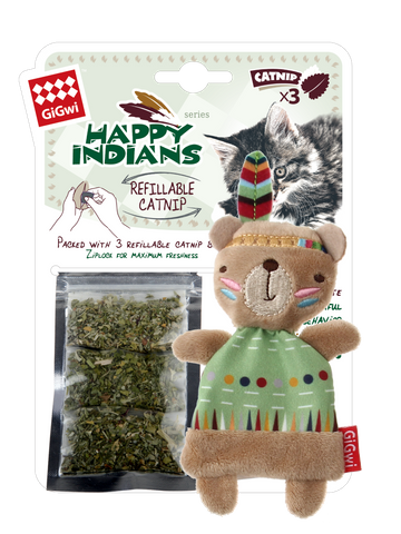 GIGWI HAPPY INDIANS BEAR WITH CATNIP