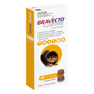 BRAVECTO VERY SMALL DOG YELLOW 2-4.5KG 2PACK *DATED 31 DEC 2026