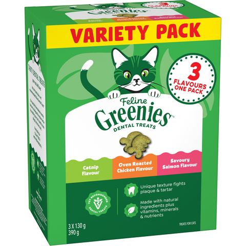 Greenies Feline Variety Pack Catnip, Chicken & Salmon 3x130g
