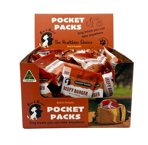 MIMI & MUNCH POCKET PACKS BEEFY BURGER 15GX50