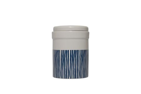 MOG AND BONE CERAMIC CANISTER BLUE STRIPE