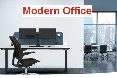 Modern Office desk with two screens and board room table