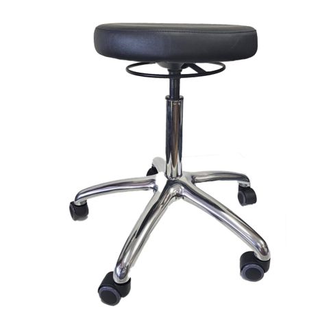 Medical Stool, Chrome Frame, 200mm Gaslift, Studio Encore Black Vinyl 110kg