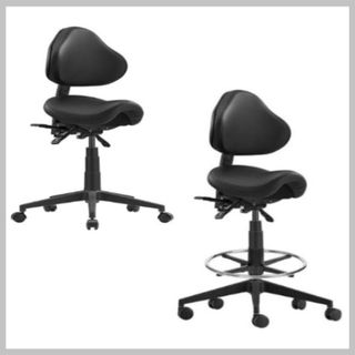 Stage Saddle Chair with Back 140mm Gaslift 120kg Black PU