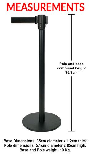 Crowd Control black Retactabe barrier pole/ black belt