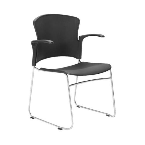 Focus Visitor Chair Sled, With Arms, Black Plastic Shell 120kg