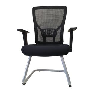 Euro Visitor Chair, Arms, Black Mesh Back Silver Frame 110kg