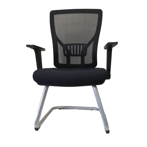 Euro Visitor Chair, Arms, Black Mesh Back Silver Frame 110kg