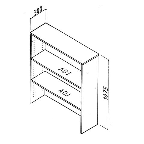 Bookcase Hutch L0900 x H1075 x D300mm S/B L1