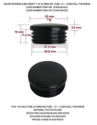 P769 x 1-1/4" Round internal tube insert Black