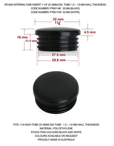 P769 x 1-1/4" Round internal tube insert Black