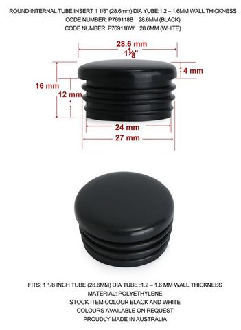 P769 x 1-1/8" Round internal tube insert Black