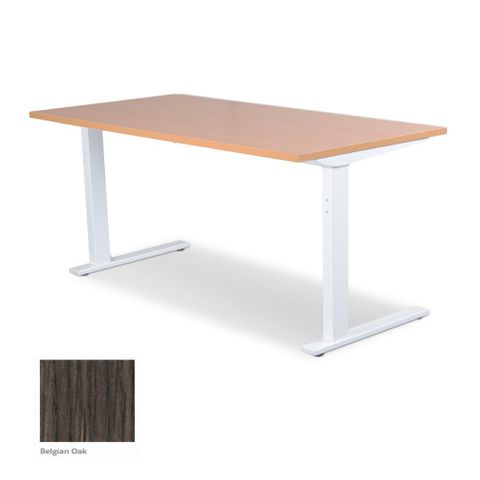 Vertilift Fixed Height Desk L1800 x D800mm, White Frame & Level 2 Belgian Oak Matt Top