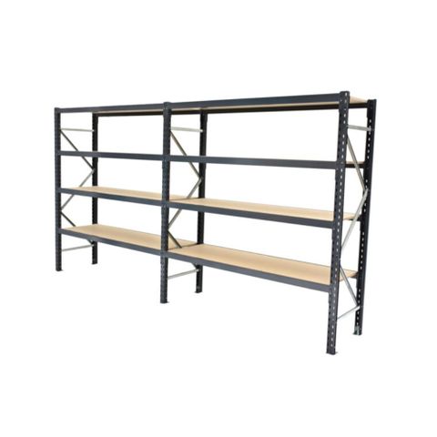 2 Bay H2000xD600xL1320&L1620mm 4 levels Dark Grey, Chipboard Shelves