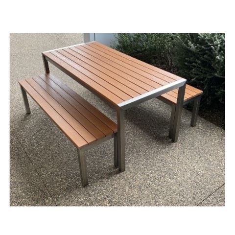 Timber outdoor table and bench 2024 seats