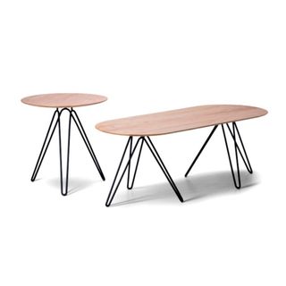 Sena Table 500mm diam H505mm Black w solid Oak Top