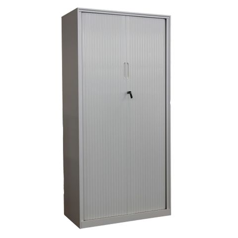 Tambour Cupboard H1980xW900xD500mm 4Sh White