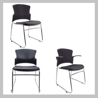 Eve Visitor Chair No Arm Chrome Sled,  Black Fabric 110kg